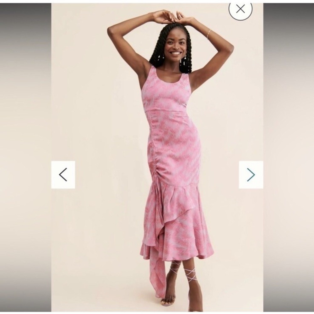 ANTHROPOLOGIE‎ | NWT Amira Haroon Pink Purple Ruffled Hem Midi Dress, Size S